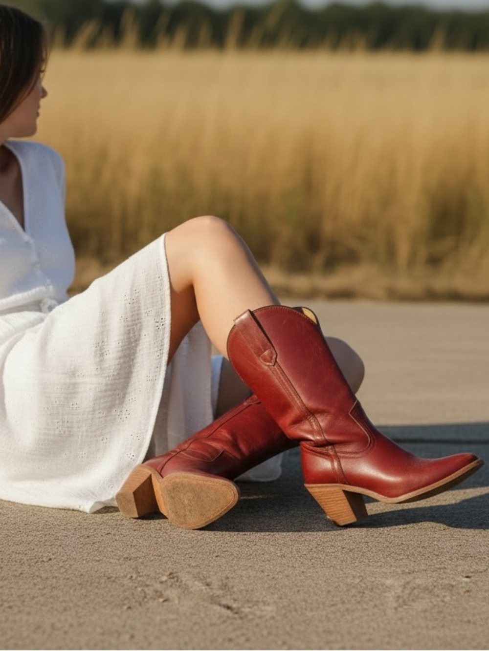 1990’s Frye Vintage Leather Pull On Red Cognac Heeled Cowboy Western Cute Bootie - Picture 2 of 14